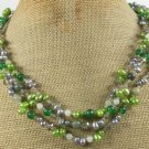 GREEN RUTILATED JASPER JADE CRYSTAL PEARL 3ROW NECKLACE