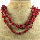 NATURAL RED CORAL BLACK AGATE 3ROW NECKLACE