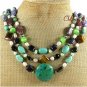 TURQUOISE JASPER JADE SODALITE PEARLS 3ROW NECKLACE
