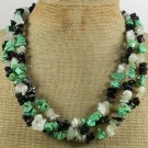 TURQUOISE BLACK AGATE SERPENTINE JADE 3ROW NECKLACE