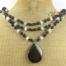 BLACK AGATE & WHITE JADE 3ROW NECKLACE