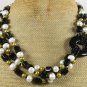 BLACK AGATE & FRESH WATER PEARLS 3ROW NECKLACE