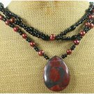 RED BROWN PICTURE JASPER BLACK AGATE 3ROW NECKLACE