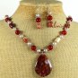 SAGE PLUME AGATE CARNELIAN MOOKIT NECKLACE/EARRINGS SET