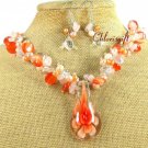FLOWER LAMPWORK QUARTZ CAT EYE NECKLACE/EARRINGS SET