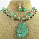 TURQUOISE AGATE PEARLS 2ROW NECKLACE/EARRINGS SET