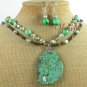 TURQUOISE AGATE PEARLS 2ROW NECKLACE/EARRINGS SET