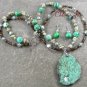 TURQUOISE AGATE PEARLS 2ROW NECKLACE/EARRINGS SET