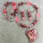 BACCIATED JASPER CHERRY QUARTZ NECKLACE/EARRINGS SET
