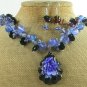 FLOWER LAMPWORK SODALITE JADE NECKLACE/EARRINGS SET