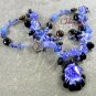 FLOWER LAMPWORK SODALITE JADE NECKLACE/EARRINGS SET