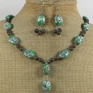 GREEN AFRICAN TURQUOISE LABORADITE NECKLACE/EARRINGS SET