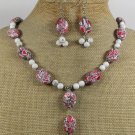 RED WHITE TURQUOISE NECKLACE/EARRINGS SET