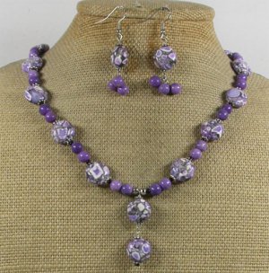 PURPLE AFRICAN TURQUOISE JASPER NECKLACE/EARRINGS SET