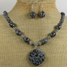 NATURAL SNOWFLAKE OBSIDIAN NECKLACE/EARRINGS SET