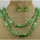 40 GREEN JADE QUARTZ CAT EYE NECKLACE/EARRINGS SET
