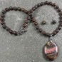 NATURAL RHODONITE BROWN JASPER NECKLACE/EARRINGS SET