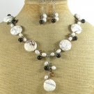 WHITE TURQUOISE AGATE FW PEARL NECKLACE/EARRINGS SET
