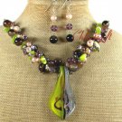 MURANO GLASS AGATE CAT EYE NECKLACE/EARRINGS SET