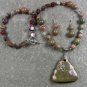 RHYOLITE AUTUMN JASPER UNAKITE NECKLACE/EARRINGS SET