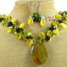 YELLOW AGATE CAT EYE CRYSTAL NECKLACE/EARRINGS SET