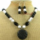 BLACK VOLCANO LAVA AGATE TURQUOIS NECKLACE/EARRINGS SET
