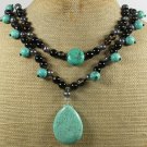 TURQUOISE & BLACK AGATE & PEARLS 2ROW NECKLACE