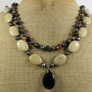 WHITE TURQUOISE BLACK AGATE PEARLS 2ROW NECKLACE