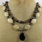 WHITE TURQUOISE BLACK AGATE PEARLS 2ROW NECKLACE