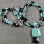 TURQUOISE BLACK AGATE FRESH WATER PEARLS 2ROW NECKLACE