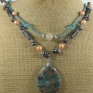 CRAZY LACE AGATE LABORADITE CRYSTAL PEARL 2ROW NECKLACE