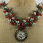 COPPER PORTRAIT & RED CARNELIAN & GREEN AGATE NECKLACE