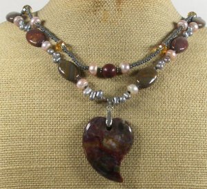 OCEAN JASPER IMPERIAL JASPER CRYSTAL PEARLS NECKLACE