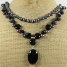 BLACK AGATE & FRESH WATER PEARLS 2ROW NECKLACE