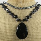 BLACK AGATE & FRESH WATER PEARLS 2ROW NECKLACE