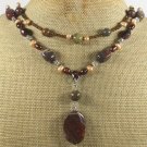 IMPERIAL JASPER RED TIGER EYE PEARLS 2ROW NECKLACE