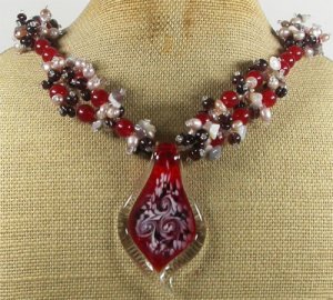 MURANO GLASS & RED JADE & GARNET & PEARL NECKLACE