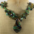 MURANO GLASS & GREEN JADE & GOLDSTONE & AGATE NECKLACE