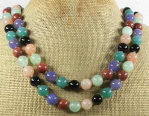 JADE AGATE GOLDSTONE PINK AVENTURINE 2ROW NECKLACE