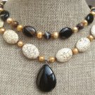 BLACK AGATE WHITE TURQUOISE FW PEARL 2ROW NECKLACE