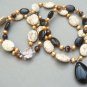 BLACK AGATE WHITE TURQUOISE FW PEARL 2ROW NECKLACE