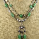 GREEN JADE SMOKY CRYSTAL FW PEARLS 2ROW NECKLACE