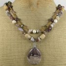 BROWN PICASSO JASPER & AGATE & CRYSTAL 2ROW NECKLACE