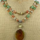 ORANGE AGATE & GREEN JADE & HONEY JADE 2ROW NECKLACE
