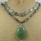NATURAL GREEN JADE & RUTILATED JASPER 2ROW NECKLACE