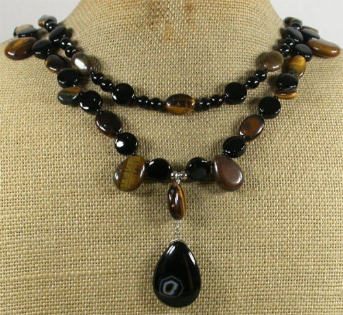 TIGER EYE & BLACK AGATE 2ROW NECKLACE