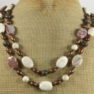 WHITE TURQUOISE CRAZY AGATE JASPER PEARLS 2ROW NECKLACE