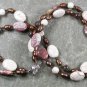 WHITE TURQUOISE CRAZY AGATE JASPER PEARLS 2ROW NECKLACE