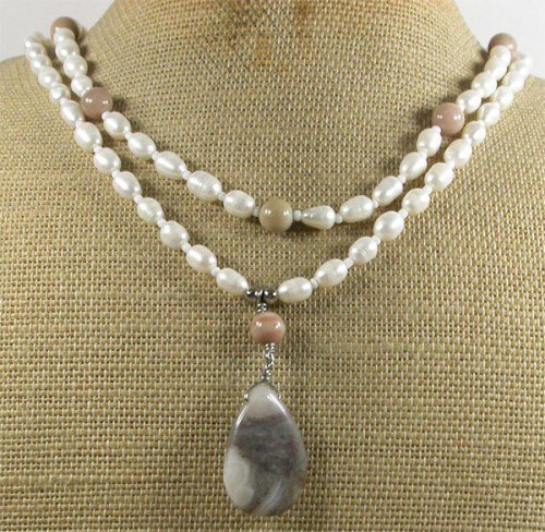 CRAZY LACE AGATE & FRESH WATER PEARLS 2ROW NECKLACE