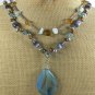 BLUE AGATE JADE CAT EYE CRYSTAL PEARLS 2ROW NECKLACE